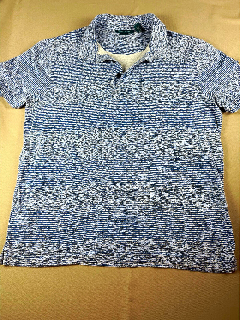 Perry Ellis Pima Cotton Striped Short Sleeve Collared Polo Blue/White Men's M